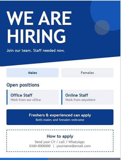 we are hiring staff for works
