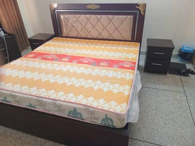 Bed with side tables and Mattress one side medicated other side foam