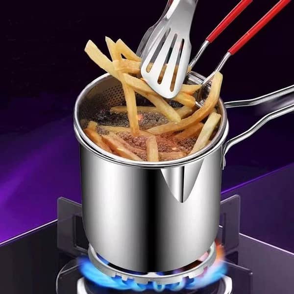 T  Stainless Steel Oil Filter Pot with Strainer Basket – Deep Fry Oil Storage Container – Kitchen Oil Strainer Jug
