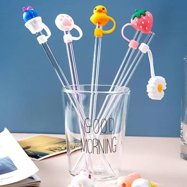 T  Cute Straw Topper / Straw Cover Cap – Silicone Straw Stopper Leakproof Dustproof – Cartoon Straw Accessories for Water Bottles & Tumblers