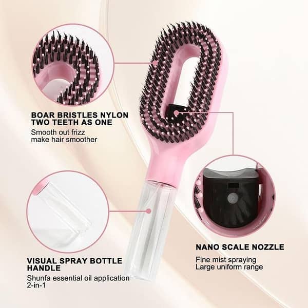 T  2 in 1 Water Spray Hair Brush – Refillable Hair Detangling Comb with Mist Sprayer – Anti-Static Styling Brush for Women & Kids
