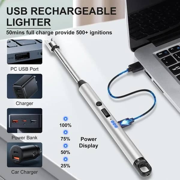 T  Rechargeable Electric 360° Flexible USB Lighter Long Neck with LED, Best Quality for Stove