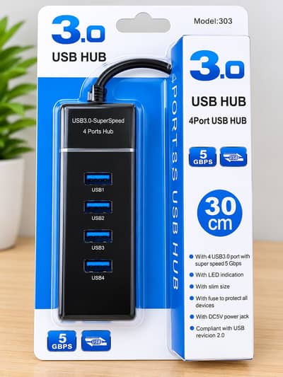 USB 3.0 4-Port USB Hub | 5Gbps High-Speed Data Hub | Model 303