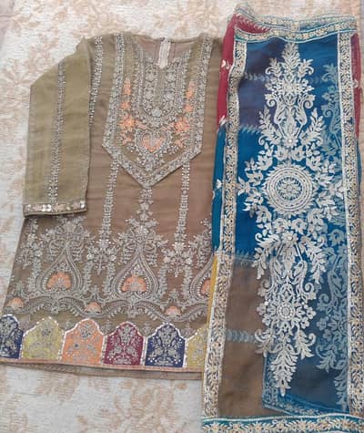Mehndi Mayoon Dress Olive Brown Palazzo with Maroon and yellow dupptta