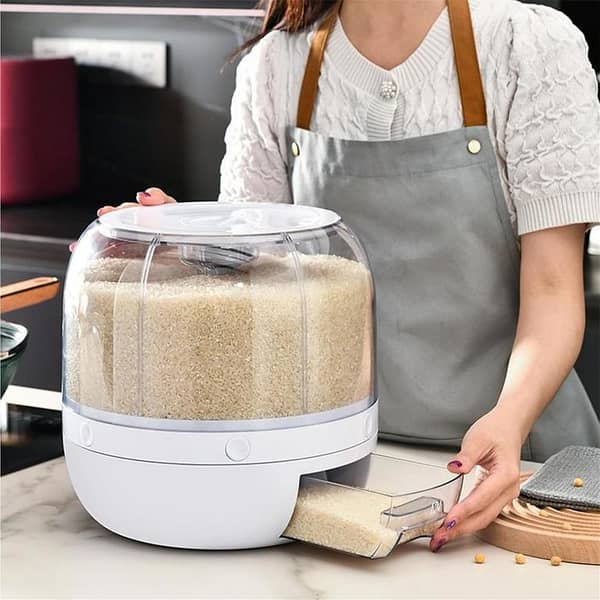 T  Rotatable Airtight Rice Dispenser with 6-Portion Storage - Waterproof & Moisture-Proof Kitchen Storage Solution