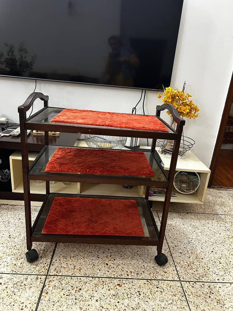 solid wood serving trolly 0