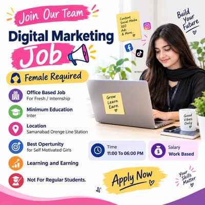 FEMALE DIGITAL MARKETING Office Based Job for Freshers / Interns