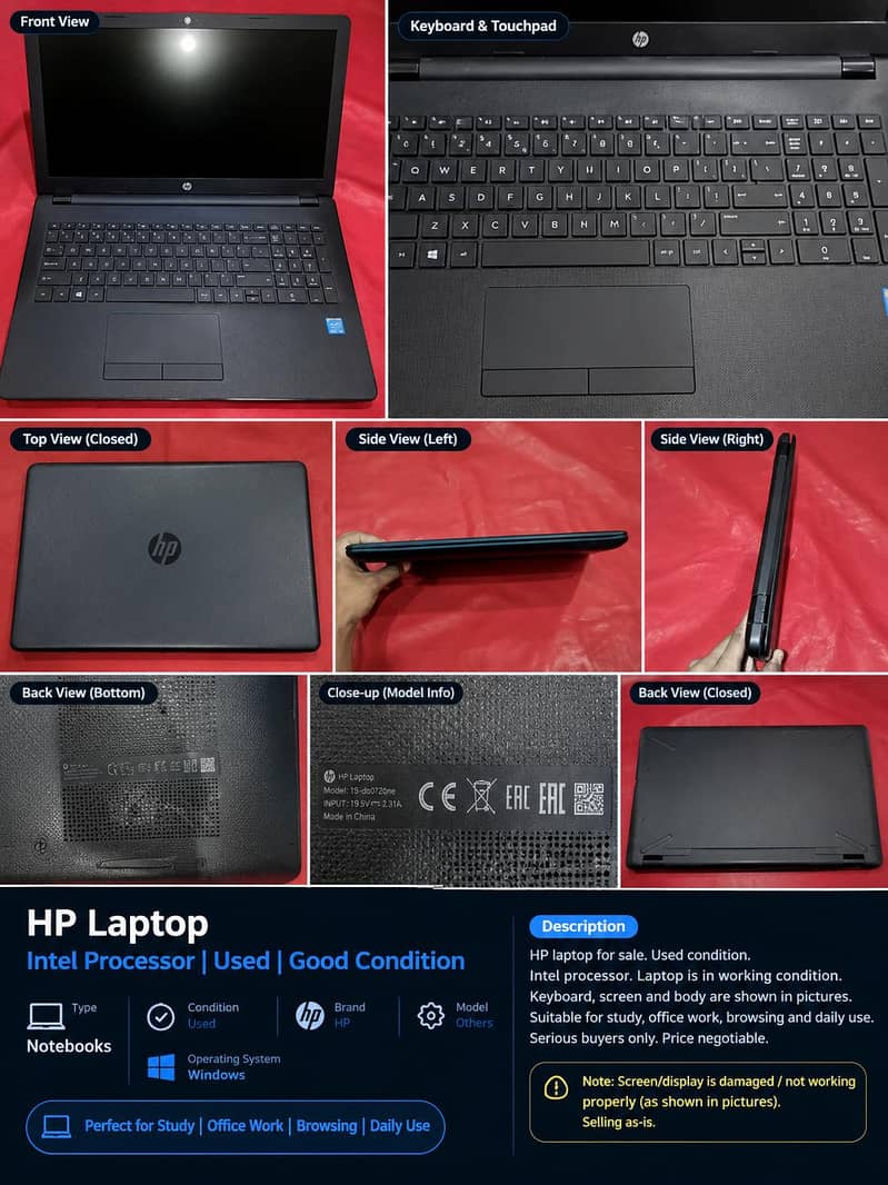 HP Laptop | Screen Damage| Intel Processor | Used | Good Condition 1