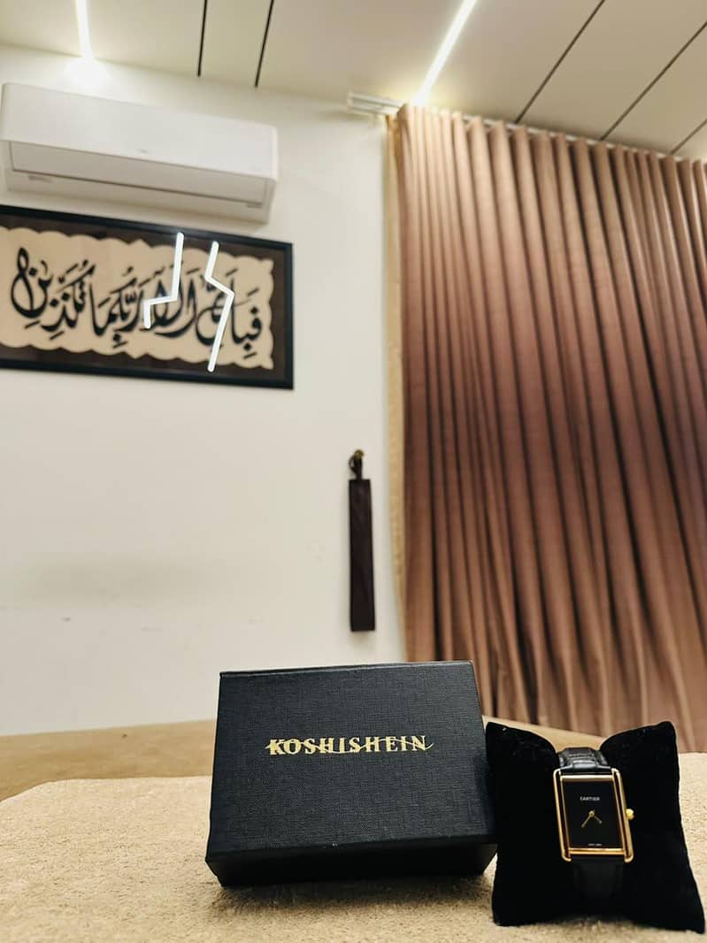 cartier style rectangular watch_black dial_leather strap 2
