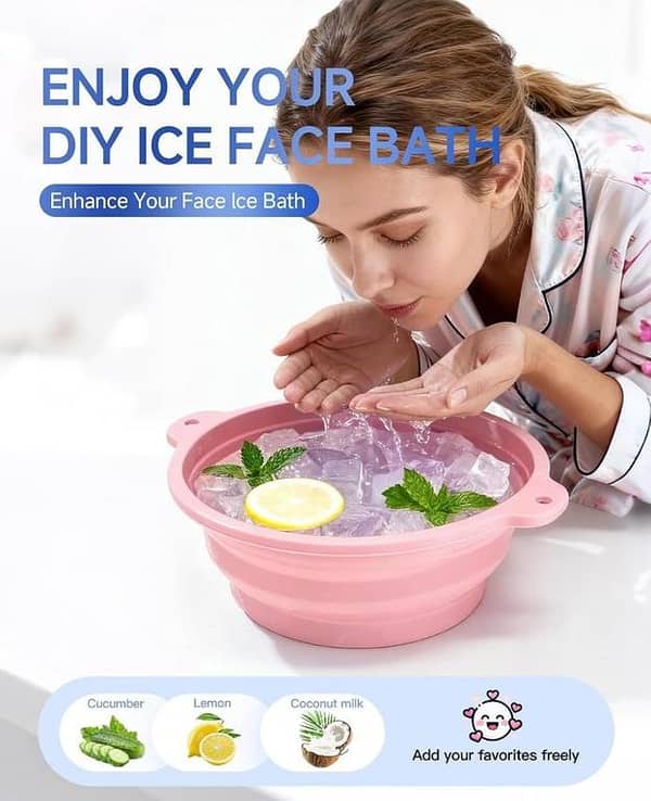 T  Silicone Ice Cube Bowl for Ice Facial & Cold Therapy, Foldable Facial Ice Bath with Built-in Icetray
