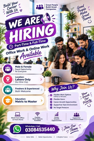 WE HIRING MALE AND FEMALES STAFF FOR OFFICE WORK