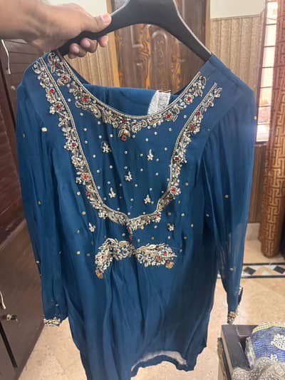 Shafon dress with embroidery 3 piece  3 piece suit  Price : 4000
