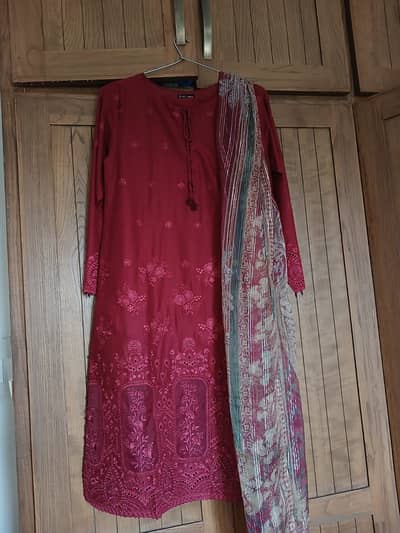 J. 3 piece stitched suit embroidered chicken kari brand new