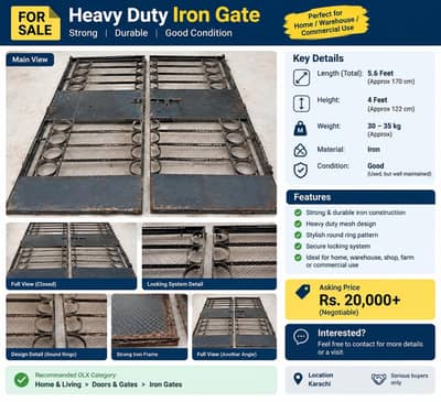 Heavy Iron Grill Gate / Double Gate – 5.6 x 4 Feet – Karachi