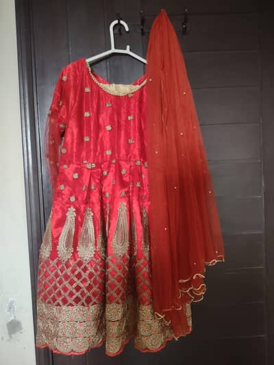 Red Bridal-Style Embroidered Frock | 3 Set Full Outfit
