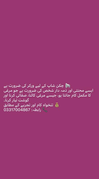 Need worker for chicken shop