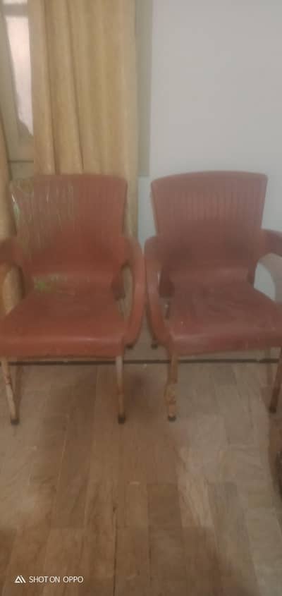 3- Plastic Chairs for sale 1000/- each. A Charpai for 5500/-almost new