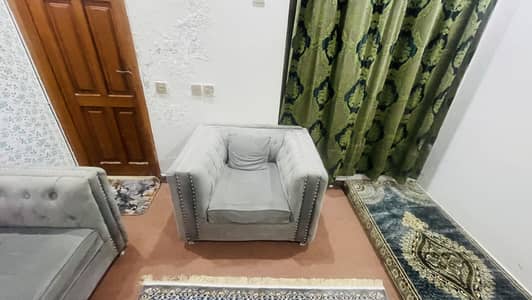 Comfortable 5-Seater Grey velvet Sofa Set + Solid Wooden Center Table