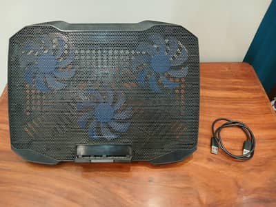 Adjustable Laptop Cooling Pad with Blue LED Fans & Phone Holder