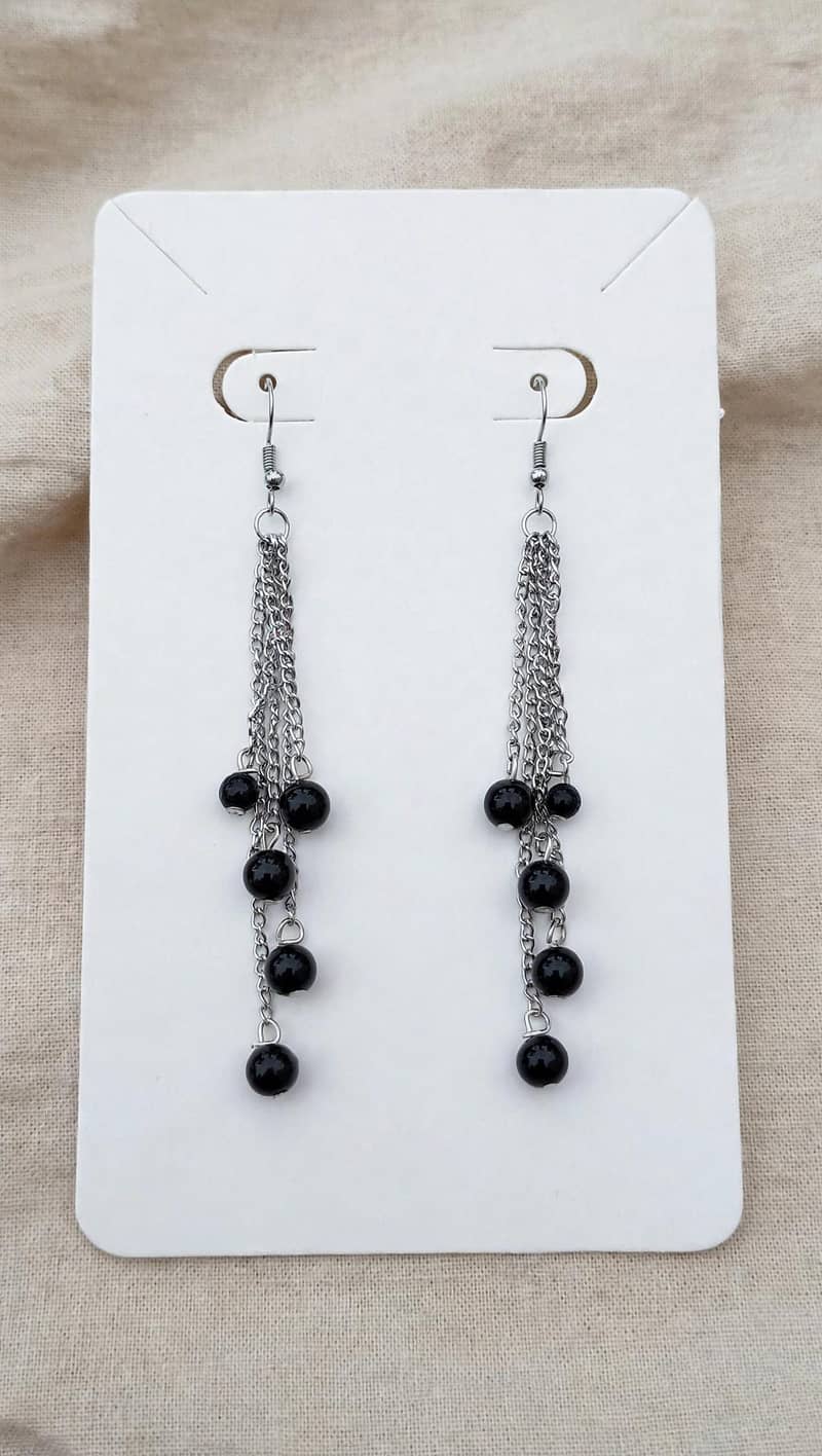 black beads long chain tessels earrings for girls 0