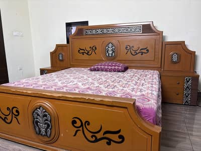 (3 IN 1) Double Bed with Side tables and L-shape Dressing