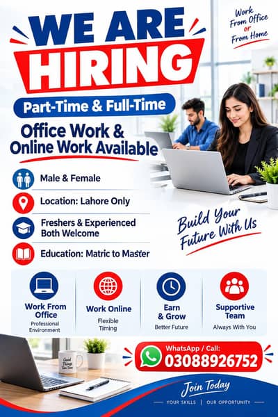 NEED URGENT STAFF OF 50 PERSON FOR OFFICE WORK ANF ONLINE WORK