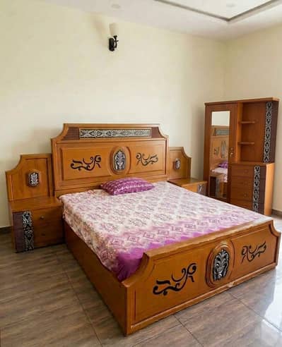 (3 IN 1) Double Bed with Side tables and L-shape Dressing