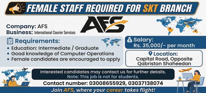 FEMALE STAFF REQUIRED FOR BOOKING