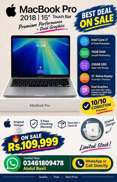 apple macbook pro 2018 15 inch touch bar 256 gb