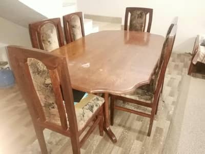 6-Seater Wooden Dining Table with Chairs