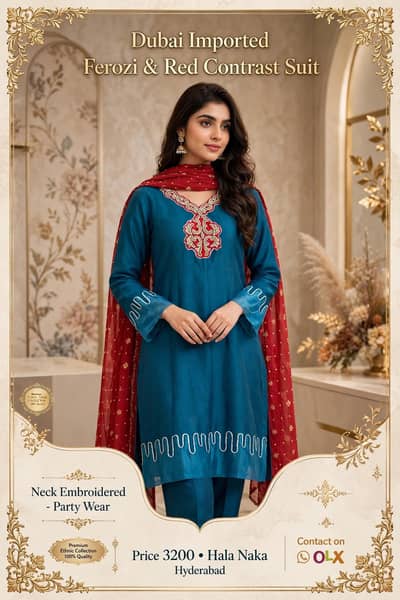 Dubai Imported Ferozi & Red Contrast Suit