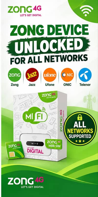 Zong 4G Device with MBB SIM All Network Unlocked New