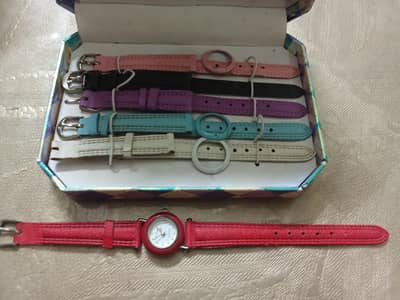 Ladies Watch With 6 Changeable Straps+Box