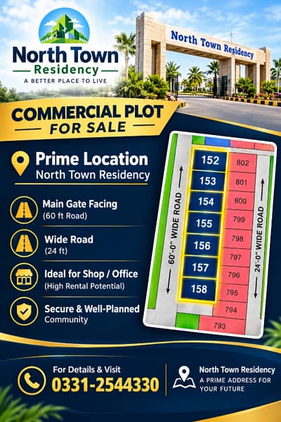 COMMERCIAL PLOT SALE IN NORTH TOWN RESIDENCY PHASE 1