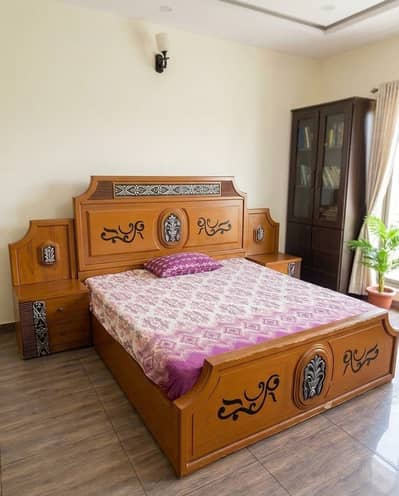 (3 IN 1) Double Bed with Side tables and L-shape Dressing