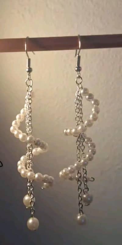 trending white pearl spiral dangles handmade