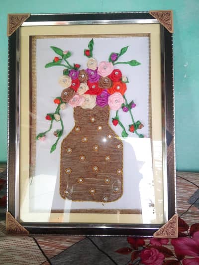 handmade ribbon flower vase frame  home decoration