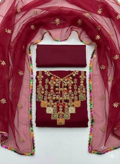 3 PCs Unstiched Embroidered Suit