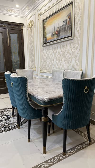 Luxury 6-Seater Dining Table Set with Velvet Chairs