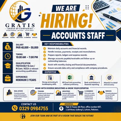 Accounts Staff Required – Experienced Accountant – Male Jobs – Jobs