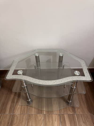 Glass Coffee Table with 3-Tier Shelves & Chrome Legs