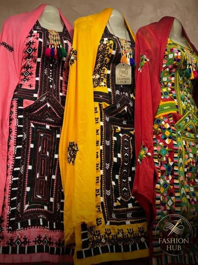 Traditional Balochi Embroidery Dress Collection Pashk Shalwar & Dupata