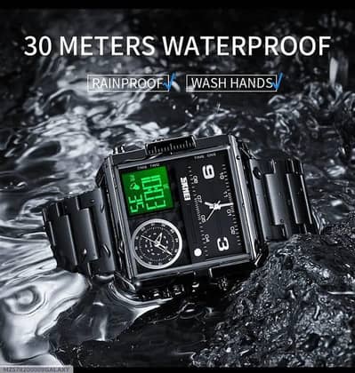waterproof square watch with digital display