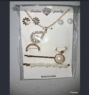 Elegant Pearl & Crystal Jewelry Set for Women - Necklace, Earrings, Ring & Hair Pins Combo Set  R5837
