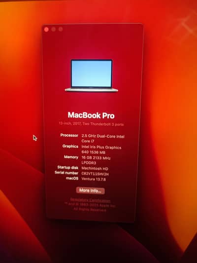 MacBook Pro 2017 13" Core i7 | 16GB RAM | 256GB SSD | Retina