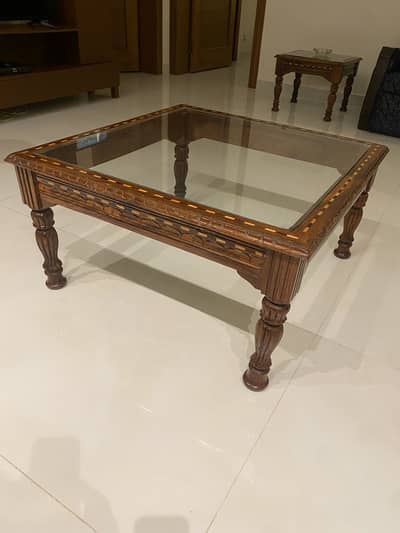 Wooden 1 Centre Table with 2 Side Tables