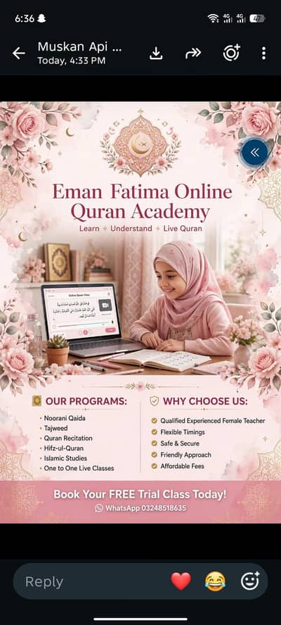 Female Quran Teacher Online - Eman Fatima Academy - 3 Days Free Trial