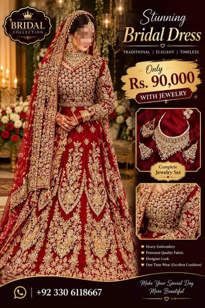 luxury red bridal lehenga|heavy embroidery|jewelry set included
