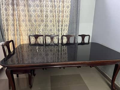 Wooden Table with Glass Top
