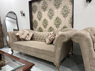 Luxurious 3+2+1 Seater Velvet Chesterfield Sofa Set with Ornate Legs